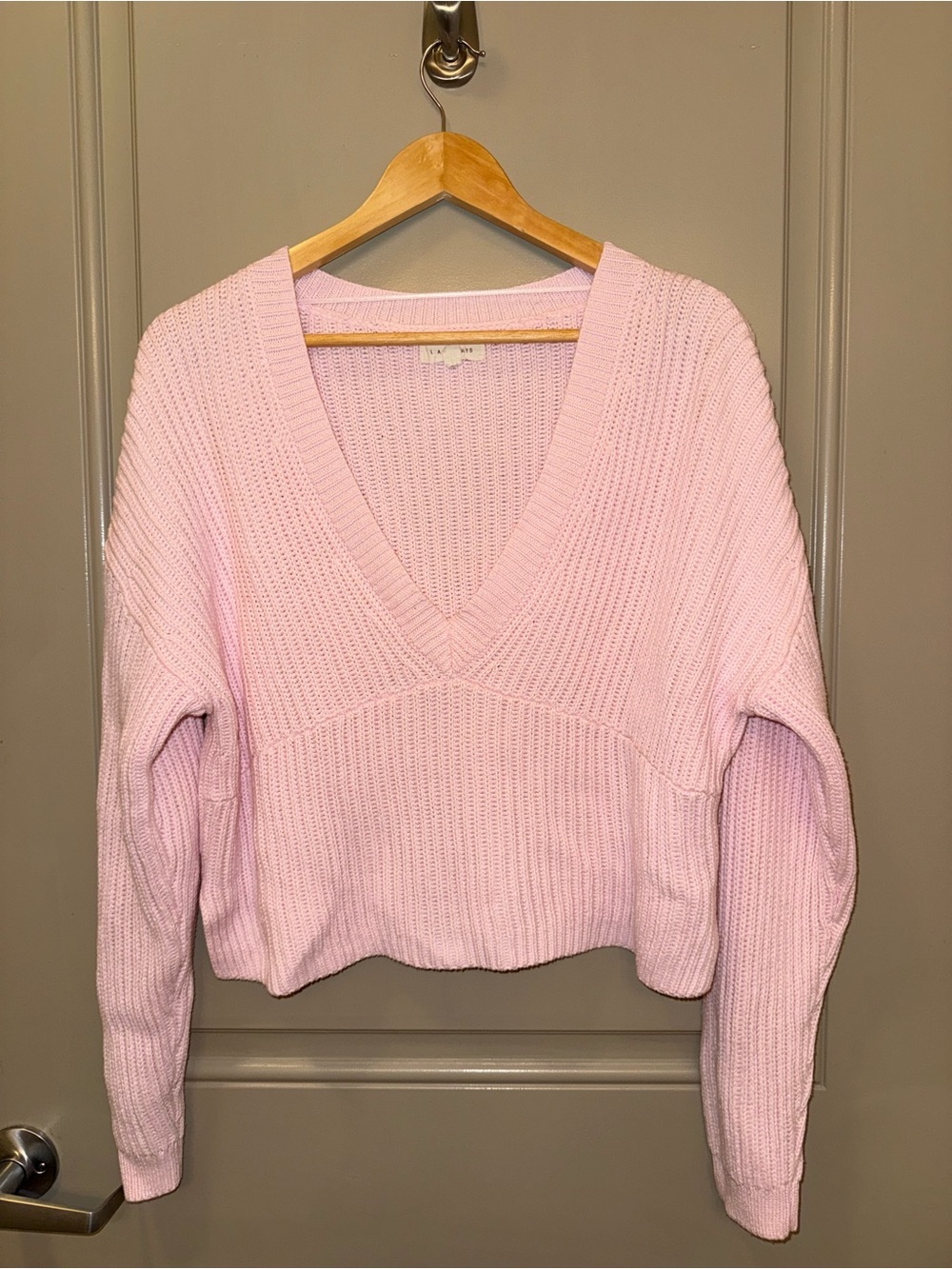 La Hearts Light Pink V-Neck Ribbed Pullover Sweater